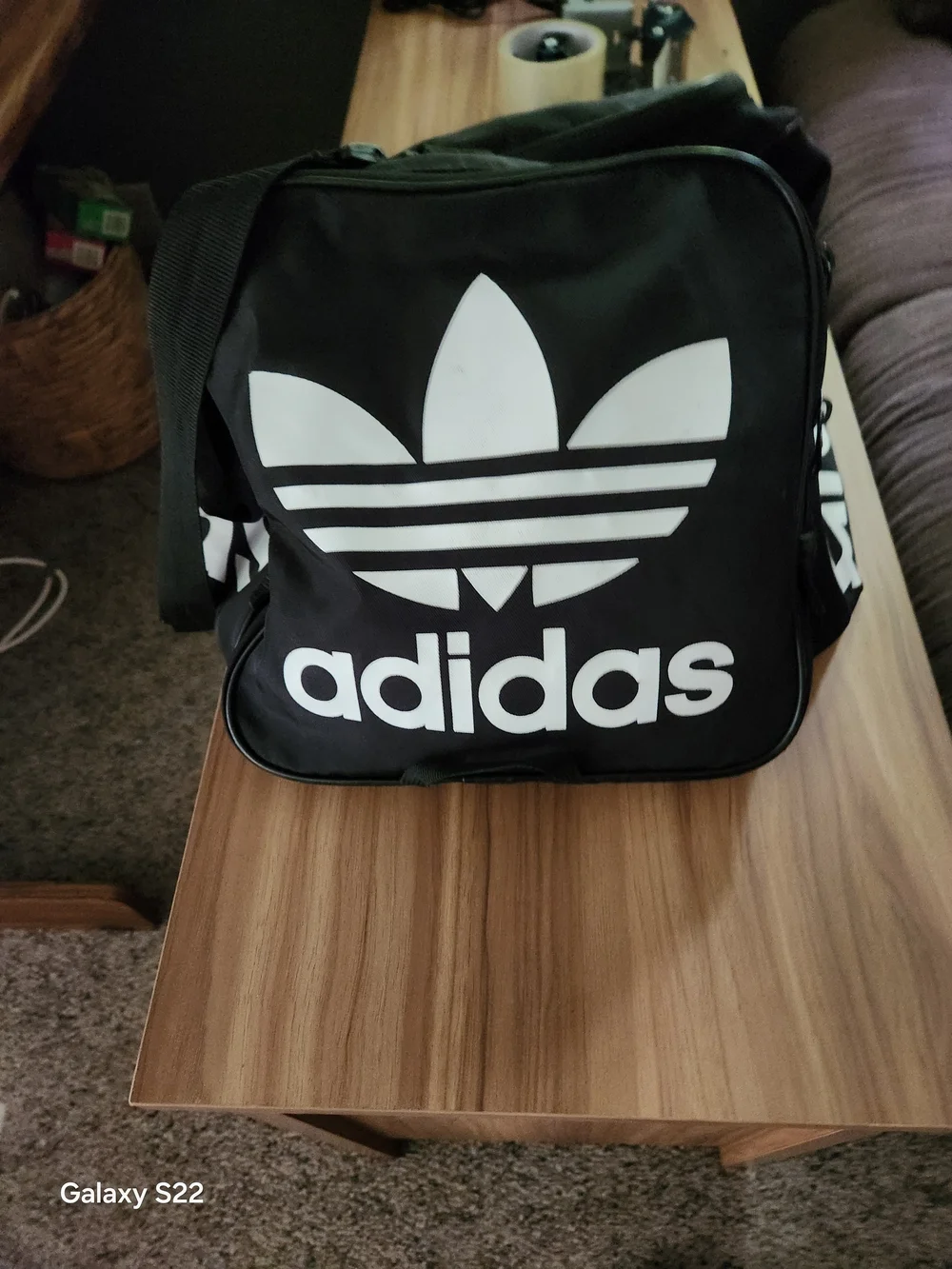Large Adidas Black Duffel Bag with White Logo